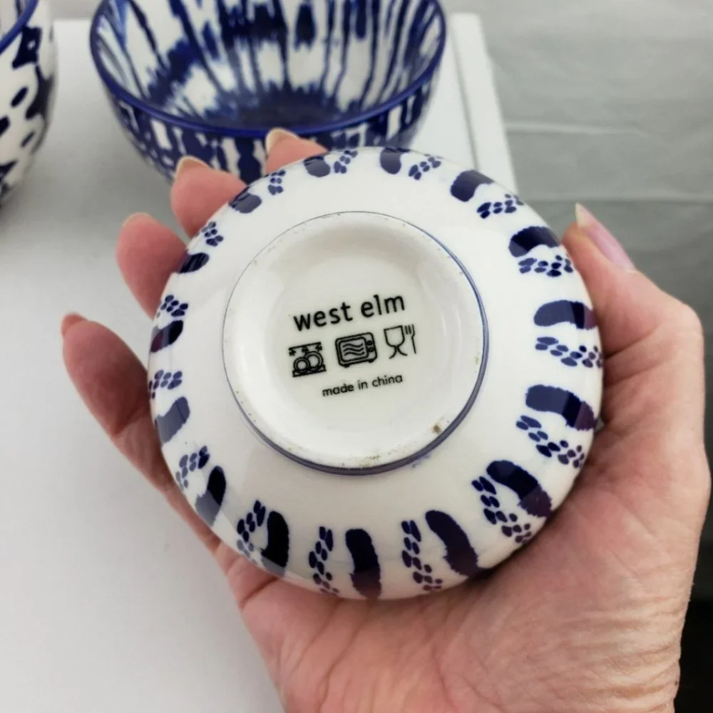 West Elm Set of Three Indigo Tie-Dye Nesting Bowls